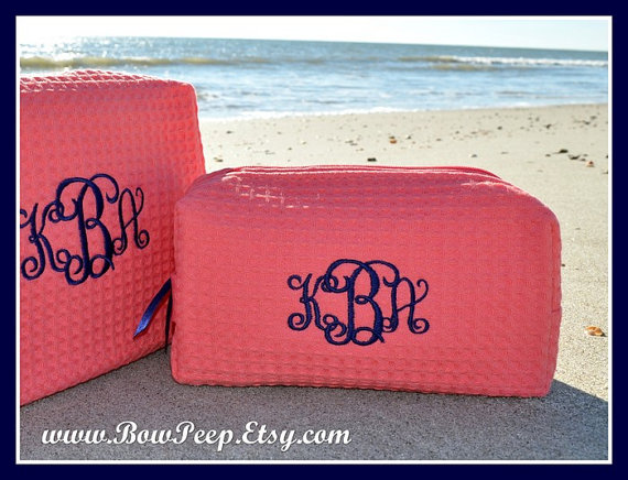 Wedding - Small Size Monogrammed Cosmetic Bag - Personalized makeup bags Purse sized make up case zippered cosmetics bags bridesmaids makeup bags