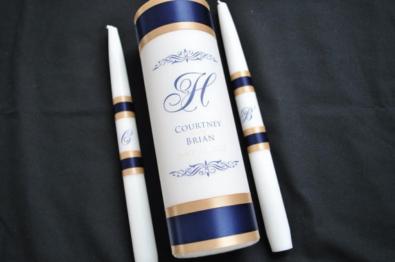 Mariage - Monogram unity candle with crystals and ribbon colors of choice
