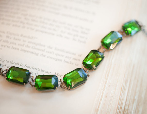 زفاف - Bridal Jewelry Chain Bracelet Wedding Jewelry Bridal Bracelet Vintage Jewelry Emerald Bracelet Tennis Bracelet - Emerald