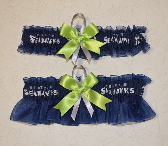 زفاف - Wedding Garter Set Handmade with Seattle Seahawks fabric FFCM