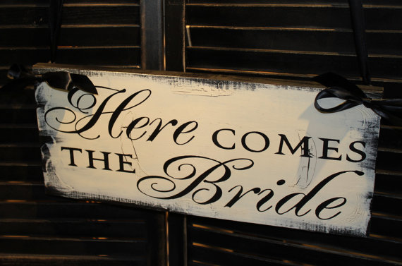 Wedding - Here Comes the BRIDE Sign/Reversible Options/Photo PropGreat Shower Gift/black/Ivory