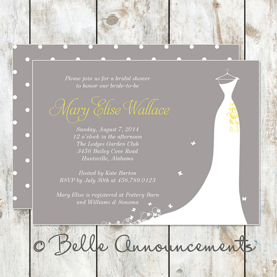 Hochzeit - Modern Grey and Yellow Bridal Shower Invitation