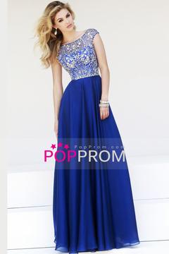 زفاف - 2015 Prom Dresses A-Line Scoop Floor-Length Chiffon Dark Royal Blue Beaded Bodice