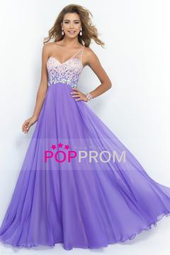 Свадьба - 2015 Romantic Prom Dresses A Line One Shoulder With Beadings Tulle And Chiffon Sweep Train