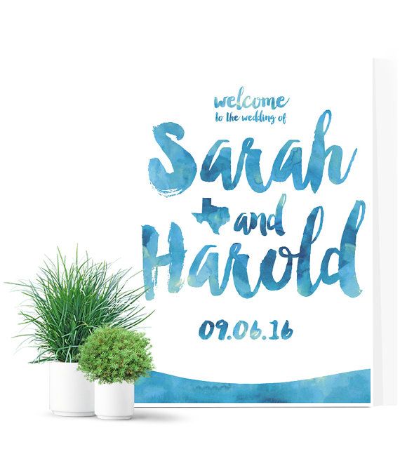 Hochzeit - Watercolor Wedding Welcome Sign, Custom Colors Modern Wedding Signage