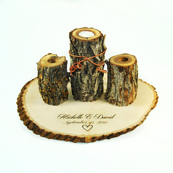 Wedding - Unity Candle Set with heart and personalized engraving and charm
