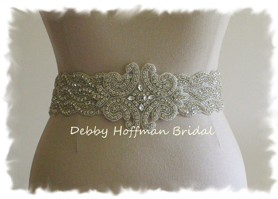 زفاف - Wedding Sash, Beaded Rhinestone Crystal Bridal Belt, Wide Jeweled Wedding Dress Sash, No. 1126S3-18-3050, Wedding Accessories, Belts, Sashes