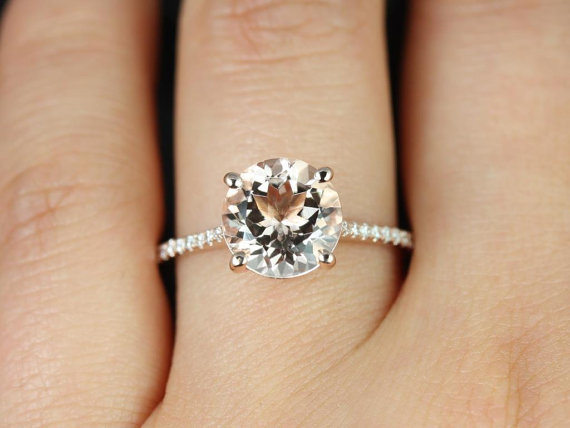 زفاف - Eloise 9mm Size 14kt Rose Gold Round Morganite and Diamonds Cathedral Engagement Ring (Other metals and stone options available)