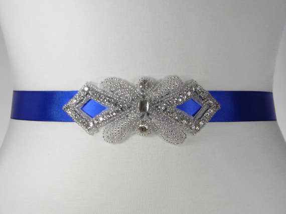 Mariage - Royal Blue Bridal Sash - Wedding Belt - Bridal Belt - Sash Belt - Rhinestone Wedding Dress Belt - Sapphire Blue Bridal Belt - LINDSAY II
