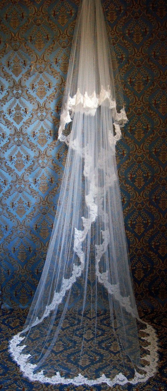 زفاف - Luxury Lace Edge Cathedral Blusher Veil With classic eyelash edges by IHeartBride Style Eliana Two-Tier Bridal Veil