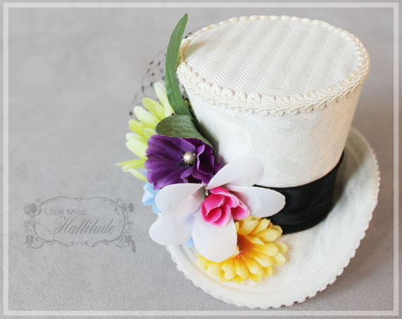 زفاف - Mini Top Hat , Flower Mini Hat , Mini Hat, Wedding Fascinator, Wedding Hat , Tea Party Hat , Bridal Shower, Veil Alternative, Mad Hatter Hat
