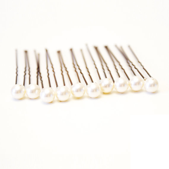 Mariage - Ivory Pearl Wedding Hair Pins. Set of 10, 8mm Swarovski Crystal Pearls. Bridal Hair Pins. Pearl Hair Pin. Wedding Hair Accessories.