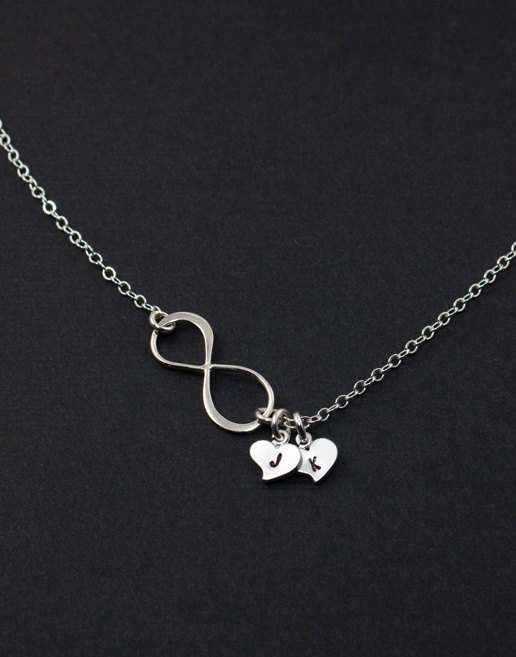 Wedding - Personalized Infinity Necklace, Wedding Anniversary Jewelry, Initial Heart Charm.1~7 Heart Charms,Monogram Silver Pendant, Best Friend