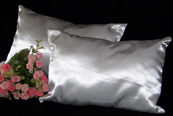 Hochzeit - 2 Ivory Satin Wedding Kneeling Pillows Size 16" X 13"