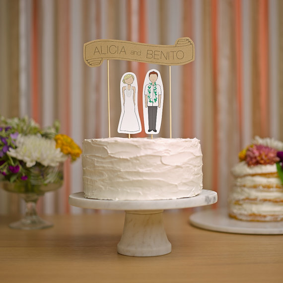 Mariage - Wedding Cake Topper Set - Custom Cake Banner Kraft / Bride and/or Groom Cake Toppers