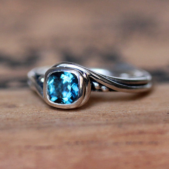 Wedding - London blue topaz engagement ring - unique alternative - swirl ring - pirouette ring - recycled sterling silver - custom made to order