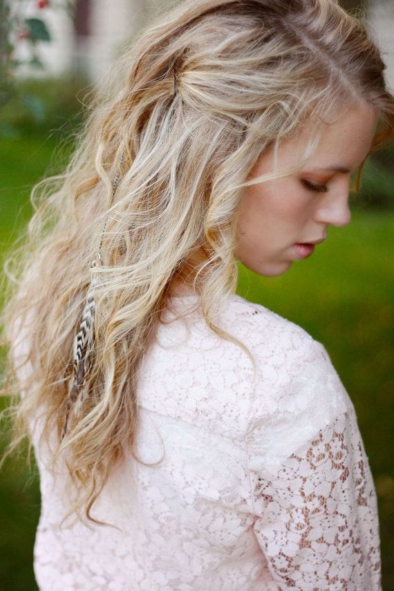 Hochzeit - Feather Clip: Long Feather Hair Extension With Small Stones