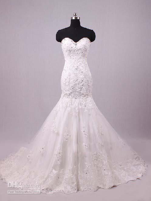 Wedding - Custom Made 2013 New Sexy Luxurious Ruffles Lace Beaded Mermaid Sweetheart Wedding Dress W349 Online with $108.91/Piece on Hjklp88's Store 