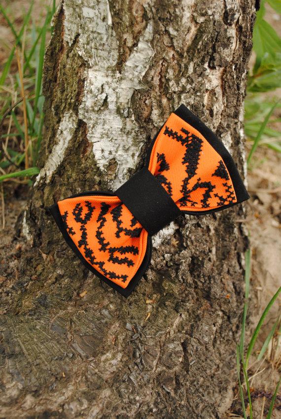 Wedding - Embroidered bow tie Orange black bow tie Bow ties for men Men's bowtie Gift idea him Boyfriend's gift Bowties for boys Unisex Casual bow tie