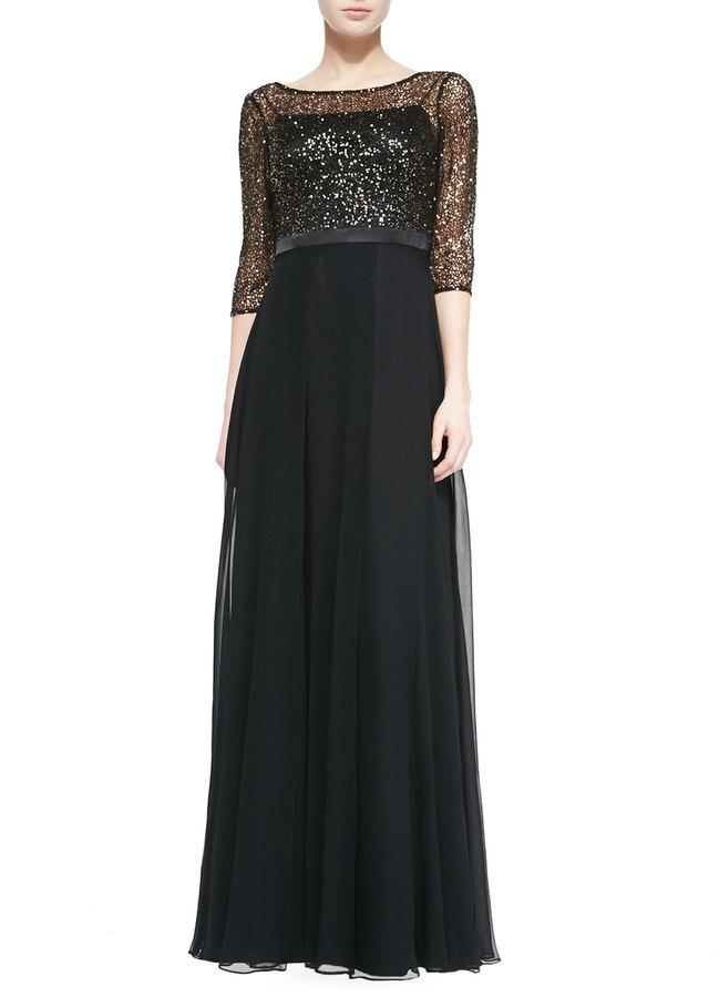 Mariage - Kay Unger New York 3/4-Sleeve Gown W/ Sequined Bodice