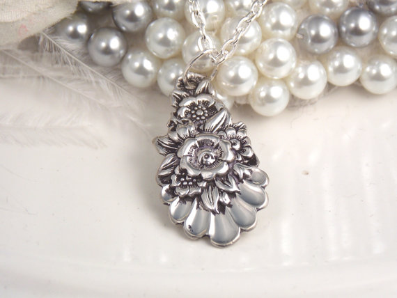 زفاف - Spoon Jewelry,Spoon Necklace, HAND SCULPTED Silver Pendant, Spoon Pendant, Silverware Pendant, Vintage Wedding - 1953 JUBILEE