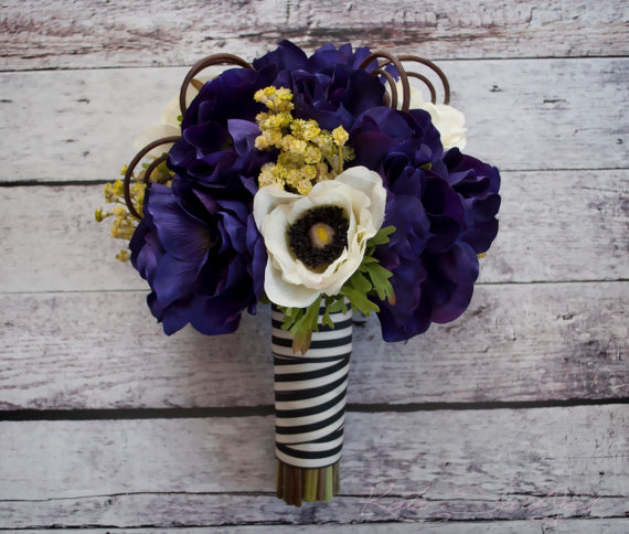 Wedding - Wedding Bouquet - Purple and White Anemone Bouquet