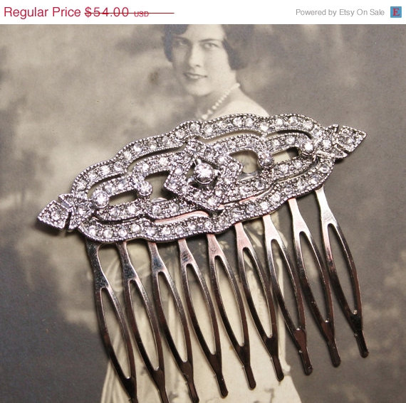 زفاف - SALE TRuE.Vintage Bridal Hair Comb,Art Deco Silver Rhinestone Repurposed Brooch,Something Old,Silver Rhinestone,Gatsby,Madmen,Flapper,Madmen