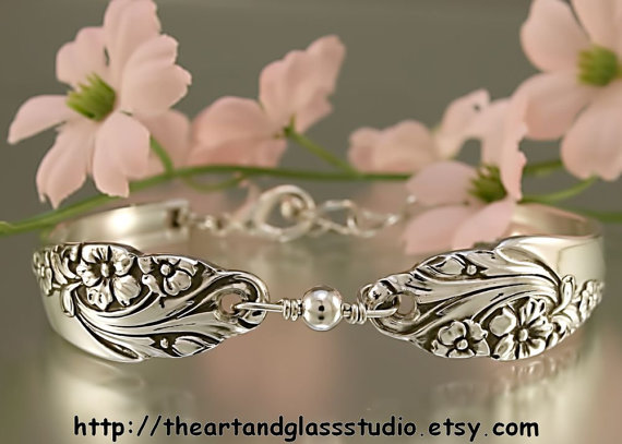 زفاف - Silver Spoon Bracelet EVENING STAR Jewelry Vintage, Silverware, Gift, Anniversary, Wedding, Birthday