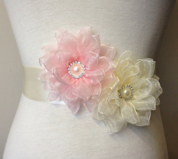 Wedding - Wedding Dress Belt-Ivory Sash-Bridal Flower Sash-Flower Sash-Bride Sash-Bride Belt-Bridesmaid Sash-Luxurious Lotus Organza Flower Sash