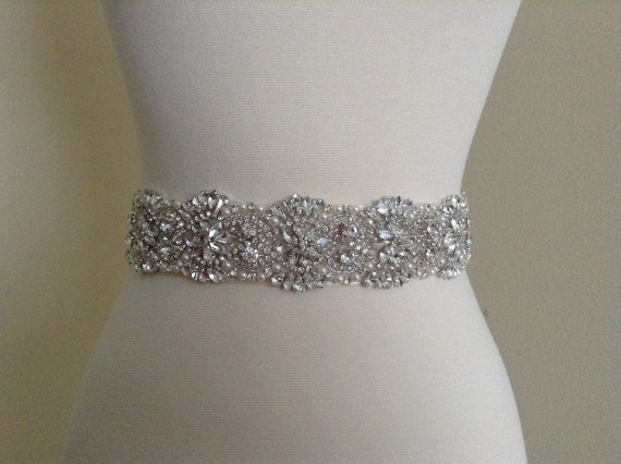 Wedding - Pearls and crystals wedding dress sash. High quality