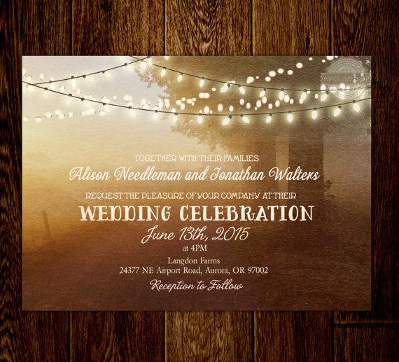 زفاف - Rustic Fairy Lights String Lights Countryside Wedding Invitation + Optional RSVP + Save the Date Printable Digital