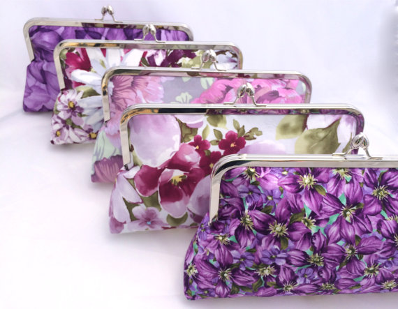 زفاف - Set of (5) Floral Clutches for Bridesmaids Gift Wedding Party Gift or Bridesmaids Handbag in Various floral Patterns- Design your own