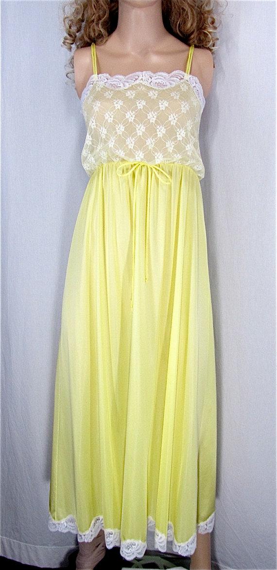 Свадьба - Yellow Nightgown MEDIUM Hand Dyed Vintage Lingerie Upcycled Clothing Bridal Lingerie Sexy Nightgown Chiffon & Lace Bust Gift For Her