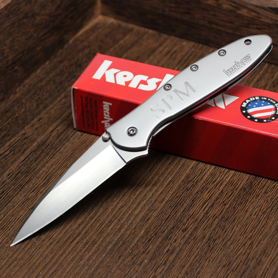Свадьба - Kershaw Silver Leek Folding Knife - Personalized Groomsmen Gift, Birthday, Best Man, Christmas, For Him, Custom Knives, Groomsman