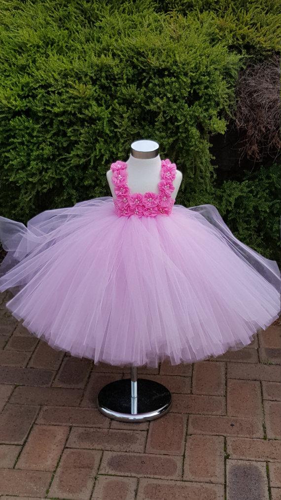 Mariage - Flower Girl Dress Pink Tutu-  Pink  Knee Length Tutu Dress-Toddler, Baby, Girls, Weddings, Birthdays