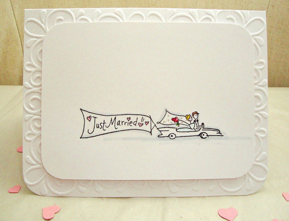 Hochzeit - Just Married Wedding Card, Wedding Couple, Happily Ever After Wedding Card