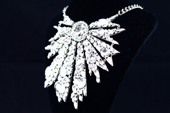 زفاف - Art Deco Inspired Chunky Rhinestone Crystal Bridal Statement Necklce, Crystal Wedding Necklace, Art Deco Crystal Evening Necklace- E 113