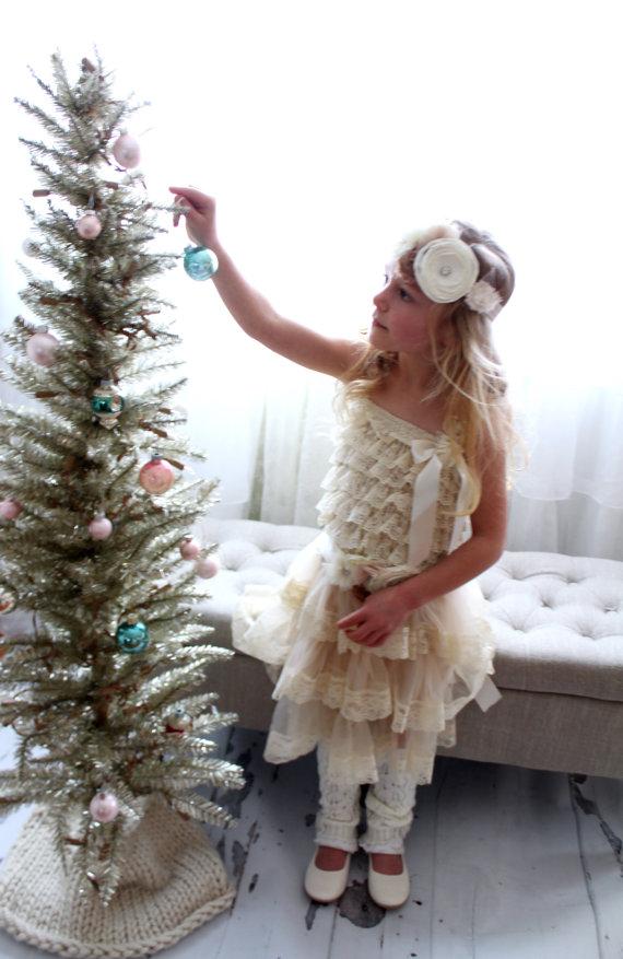 Wedding - Christmas in July Lace Chiffon Dress.  Rustic Wedding Flower Girl Dress Layers of Lovely Lace and Chiffon Birthday Outfit, Cake Smash Outfit