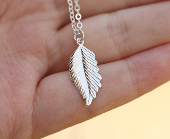 Wedding - Sterling silver Feather Necklace,layering necklace,Fall Wedding,Bridesmaid gifts,Wedding,Birthday, Everyday jewelry