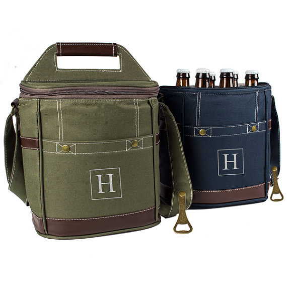 Hochzeit - Personalized Embroidered Monogram Initial Six Pack Bottle Craft Beer or Beverage Cooler Great Groomsmen Father's Day Beer Lover Gift