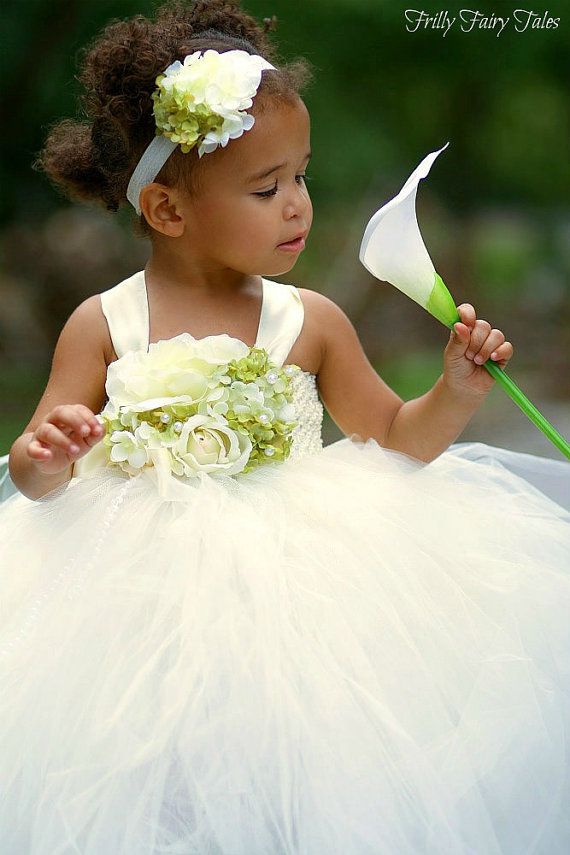 زفاف - Ivory, Green, Flower Girl Dress, Tutu Dress, Newborn-24m, 2t,2t,4t,5t, 6, Birthday
