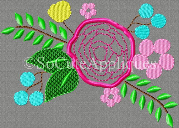 Mariage - Embroidery design 4x4, 5x7, shabby chic flower bouquet,  summer flowers, wedding floral, floral embroidery, rustic shabby embroidery