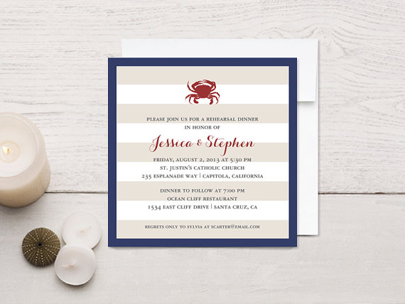 Wedding - Nautical Rehearsal Dinner Invitations, Crab or Lobster