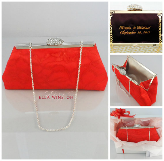 Свадьба - Bridesmaid Gift Clutch, Bright Red And Champagne Wedding Clutch, Bridal Clutch Mother of the Bride Gift Bridesmaid Clutch Bridal Shower Gift