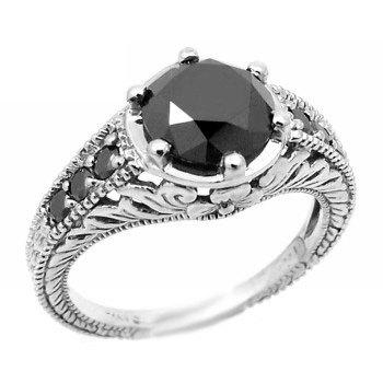 Mariage - 2 Carat Round Fancy Black Diamond Engagement Ring 14k White Yellow Rose Pink Gold Vintage Antique Style