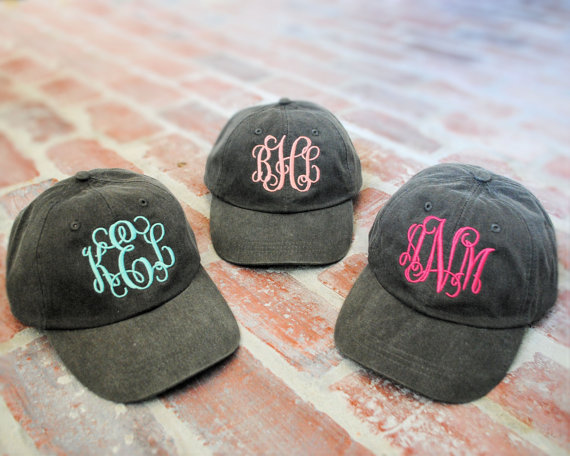 Wedding - Monogrammed Hat Pigment Dyed Cap with Cool Mesh Lining and Adjustable Leather Strap Bridal party or bridesmaid gift