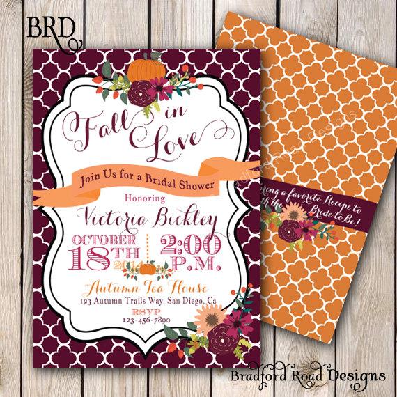 Hochzeit - Fall Bridal Shower Invitation Autumn Bride Autumn Wedding Shower Pumpkin Wedding Shower Fall Florals Invitation 5x7 Printable