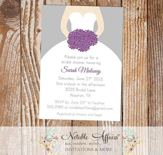 Wedding - Gray and Dark Purple Bridal Wedding Shower invitation - colors and wording can be changed