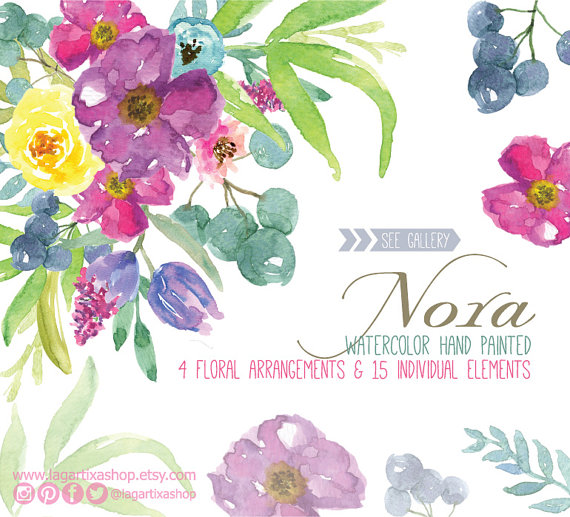 Hochzeit - Watercolor clipart, Frames Floral PNG, wedding bouquet, arrangement, bouquet, digital paper, blue flowers, bridal shower, for blog banner