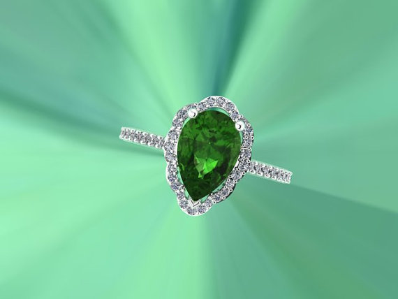 زفاف - Parisian Collection by Bridal Rings, Love Inspired Wedding ring, Natural Diamonds and Natural Green Tourmaline, Engagement Ring